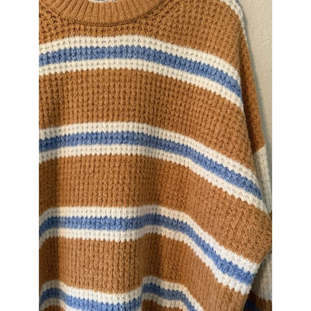 AE Knit Waffle Knit Sweater Oversized Chunky‎ Stripe Long Sleeve Crew Neck L
